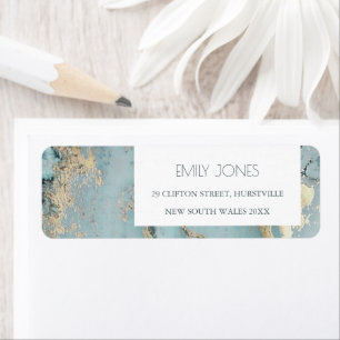 AQUA DUSKY BLUE GULD AGATE MONOGRAM ADRESS RETURADRESS ETIKETT
