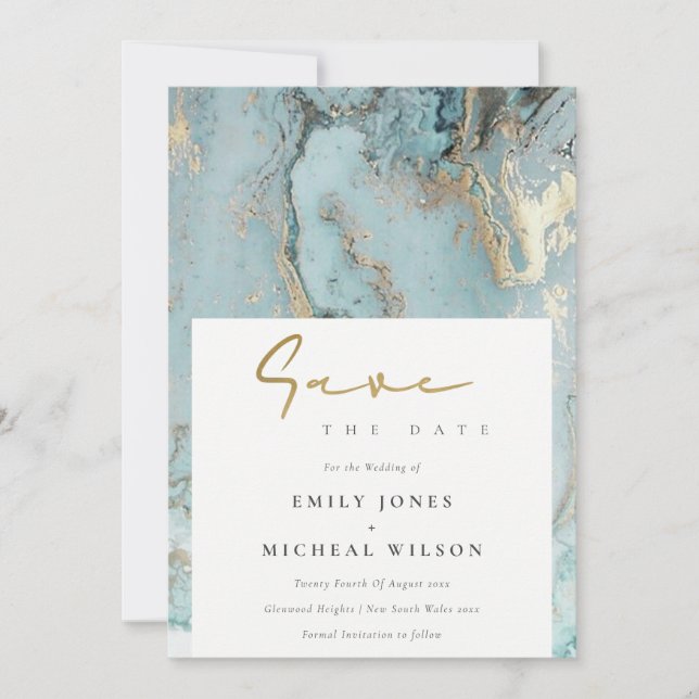 AQUA DUSKY BLUE GULD AGATE SPARA DATUM INBJUDAN (Framsida)