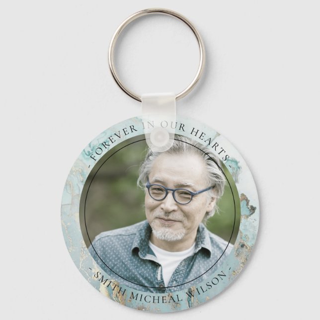 AQUA DUSKY BLUE GULD AGATE SYMPATHY MEMORIAL FOTO NYCKELRING (Framsida)