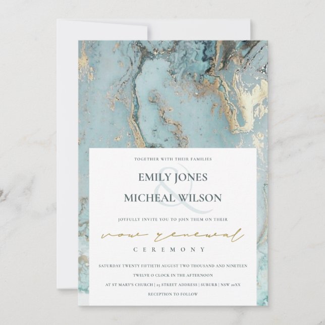 AQUA DUSKY BLUE GULD AGATE VOW RENEWAL INBJUDAN (Framsida)