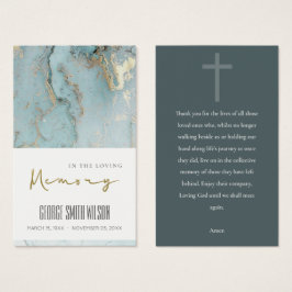 AQUA DUSKY BLUE GULD SYMPATHY MEMORIAL PRAYER CARD VISITKORT
