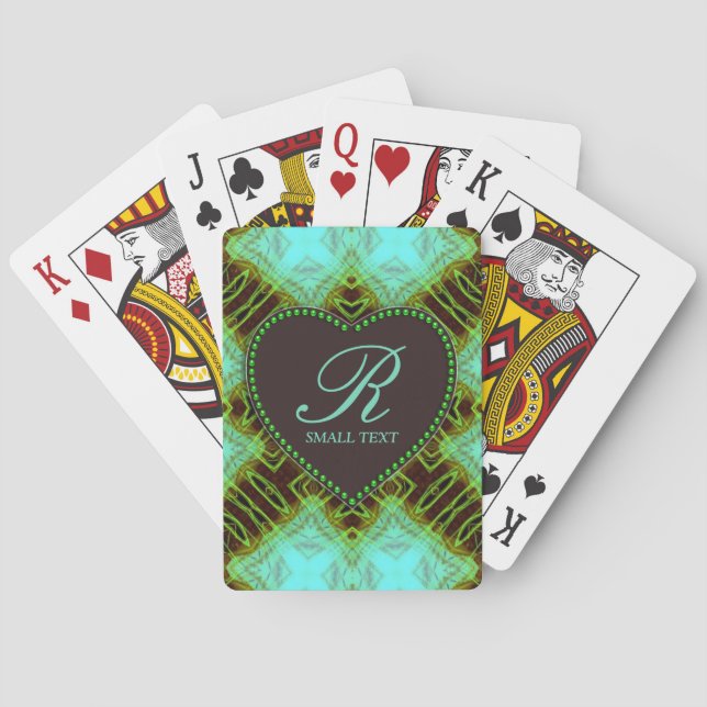Aqua Earthy Kärlek Chocolate Monogram Heart-kort Spelkort (Baksidan)
