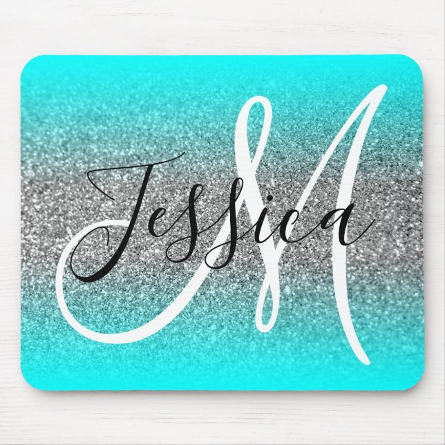 Aqua Edge Ombre Silver Glitter Monogram Musmatta (Framsidan)