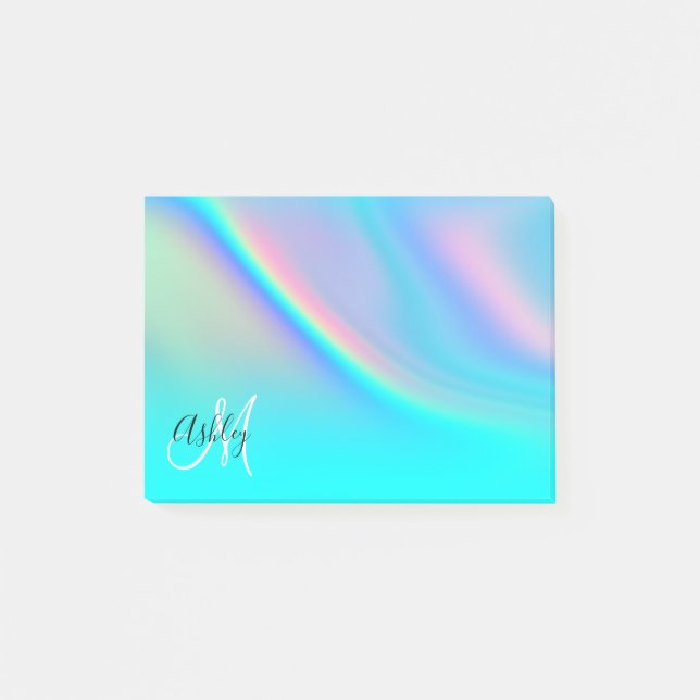 Aqua Edge Rainbow Ombre Monogram Post-it Block (Framsida)