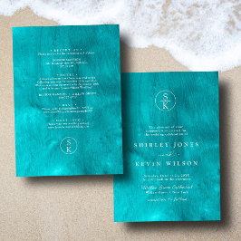 Aqua Elegance Turcos & Teal Watercolor Bröllop Inbjudningar