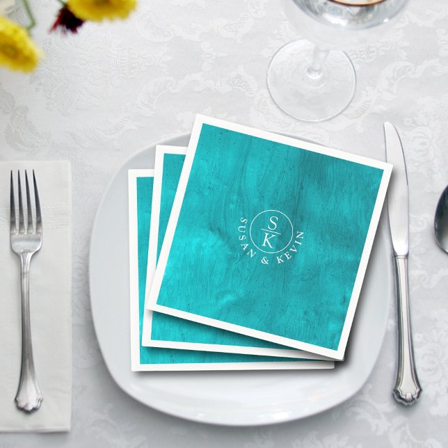 Aqua Elegance Turcos & Teal Watercolor Bröllop Pappersservett (Skapare uppladdad)