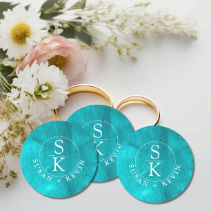 Aqua Elegance Turcos & Teal Watercolor Bröllop Runt Klistermärke