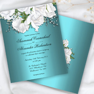 Aqua Elegance, Vit ros budget Bröllbjudan Flygblad
