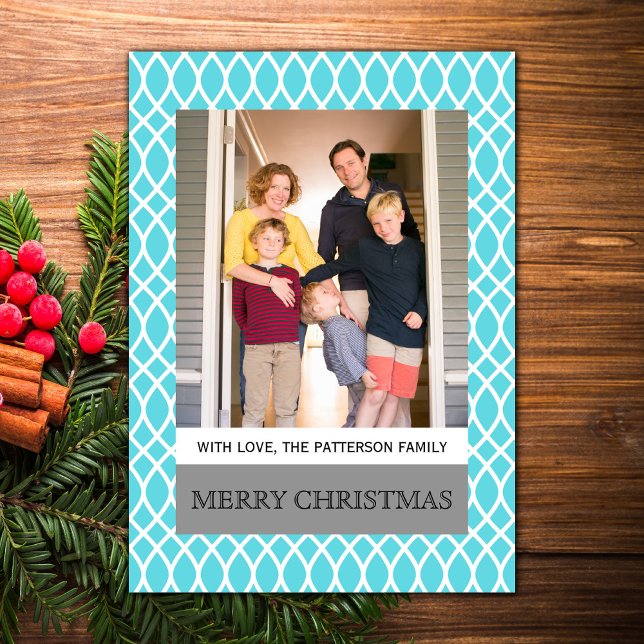 Aqua Elegant Lattice-Helgdag - foto-flata kort (Aqua Elegant Lattice Holiday Photo Card)