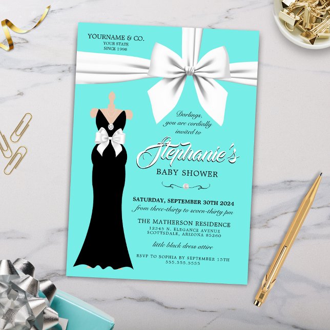 Aqua Elegant Mode Tiffany Baby Shower Inbjudningar (Elegant Baby Shower Invitation for Pamper Mommy to be Baby Shower with Aqua Blue Tiffany Theme)
