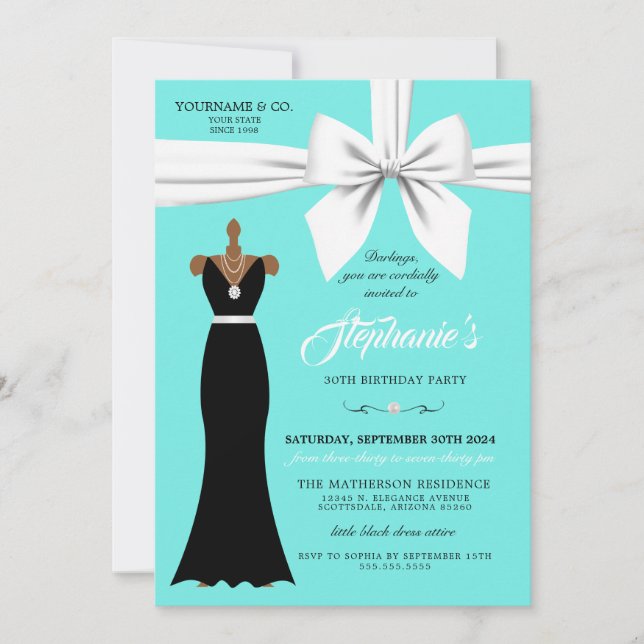 Aqua Elegant Mode Tiffany Birthday-inbjudan Inbjudningar (Framsida)