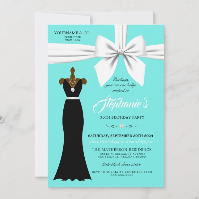 Aqua Elegant Mode Tiffany Birthday-inbjudan Inbjudningar (Framsida)