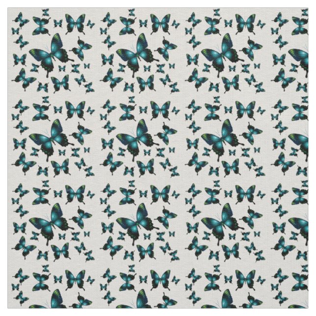 Aqua Elegant Whimsical Butterflies Tyg (Prov)
