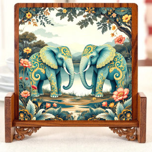 Aqua Elephants Ceramic Tile Kakelplatta