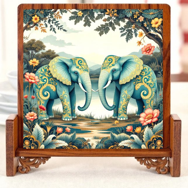 Aqua Elephants Ceramic Tile Kakelplatta (Skapare uppladdad)