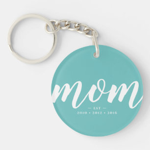 Aqua Enkel typografi Mamma EST.Akrylnyckelkedja