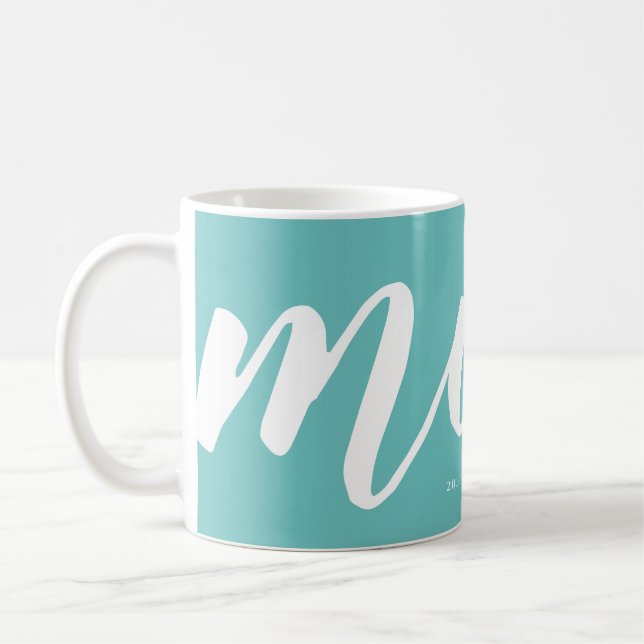 Aqua | Enkel typografi Mamma EST. Mugg (Vänster)
