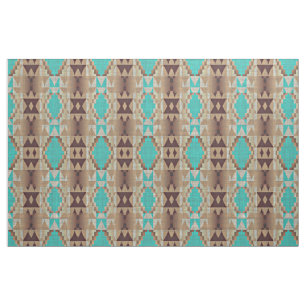Aqua Ethnic Native Indian Tribal Mönster Tyg