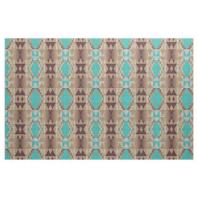 Aqua Ethnic Native Indian Tribal Mönster Tyg (Fat Quarter)