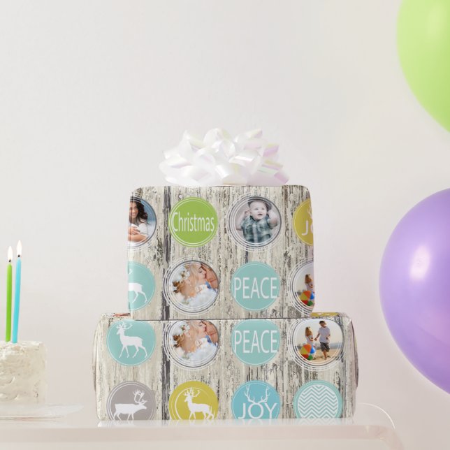 Aqua Family Photo Reindeer jul Merry Bright Presentpapper (Festgåvor)