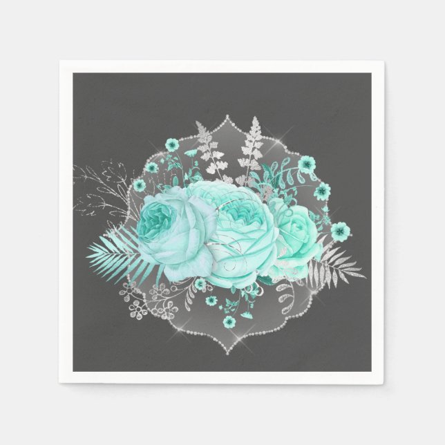 Aqua Fantasy Blommigt Pappersservett (Framsidan)