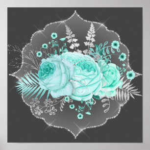 Aqua Fantasy Blommigt Poster