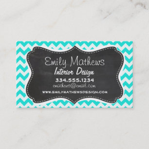 Aqua Färg Chevron; Vintage Chalkboard-utseende Visitkort