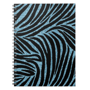 Aqua Faux Glitter Zebra Skriv ut Anteckningsbok