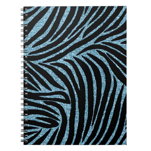 Aqua Faux Glitter Zebra Skriv ut Anteckningsbok (Framsidan)
