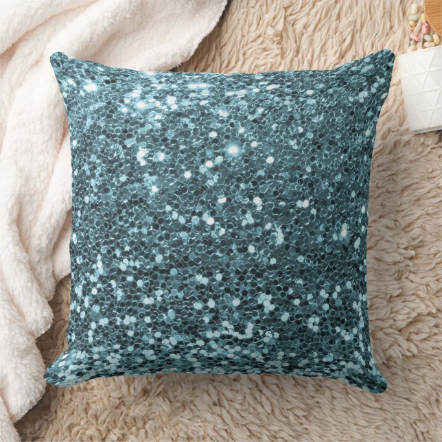 Aqua Faux Sequin Glitter Dekorativ kudde (Filt)