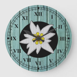 Aqua Faux Wood & Edelweiss Stor Klocka