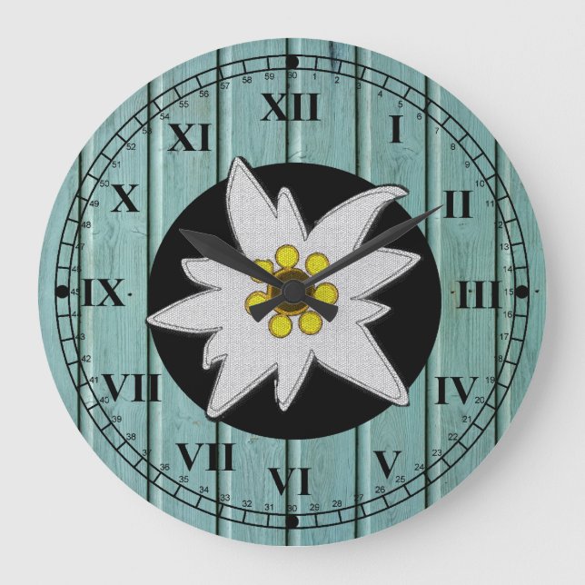 Aqua Faux Wood & Edelweiss Stor Klocka (Framsida)
