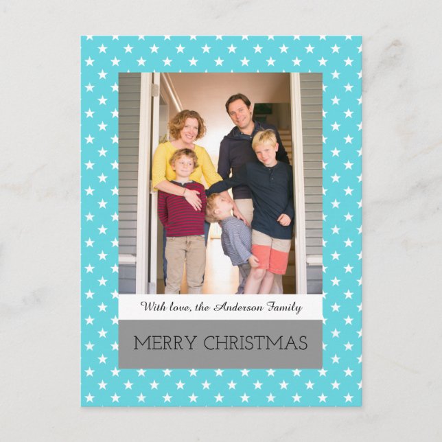 Aqua Festive Stars Helgdag Photo Postcard Helg Vykort (Framsida)