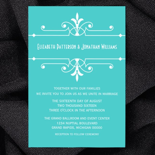 Aqua Finare inbjudan till prydnadsbröllop (Aqua Fancy Ornamental Wedding Invitation)