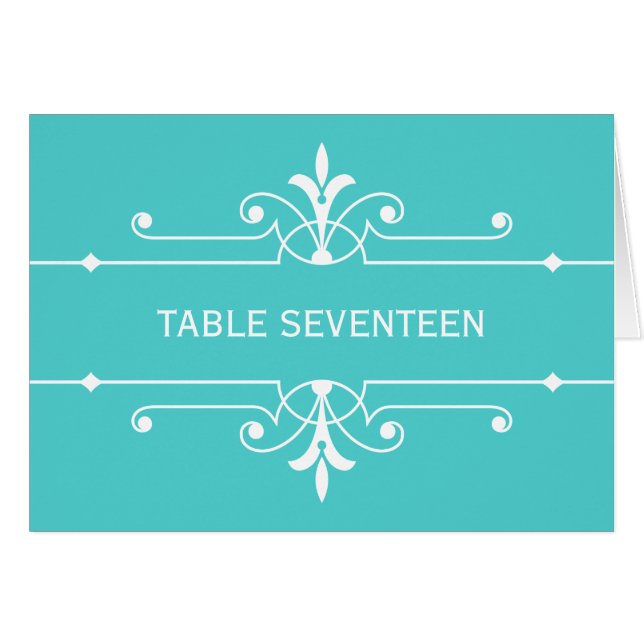 Aqua Finare Ornamental Bordsnummer Card Hälsningskort (Framsidan Horizontal)