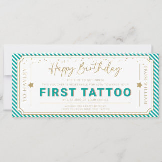 Aqua First Tattoo Födelsedagspresentkupong Inbjudningar