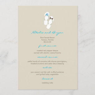 Aqua Flinflip flops Beach Wedding Menu Card Meny