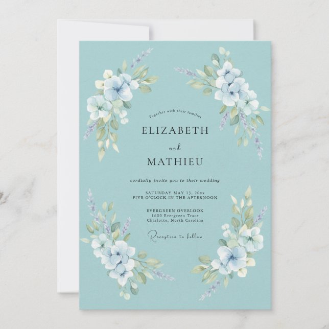 Aqua Floral Whimsy Bröllop Inbjudningar (Framsida)
