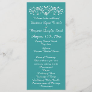 Aqua Flourish Teal Turcos Bröllopsprogram Program