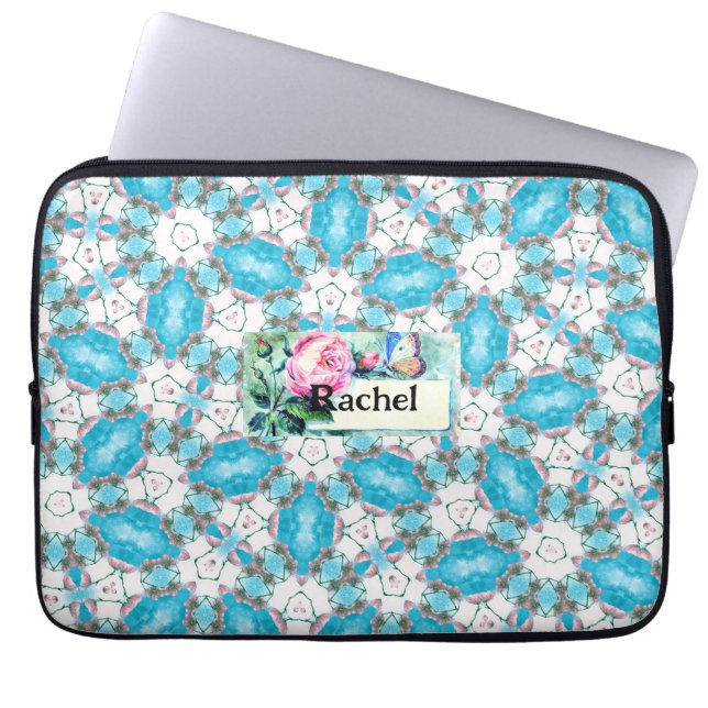 Aqua Flower Mönster Laptop Fodral (Framsidan)