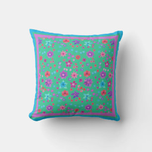Aqua Flower Power Dekorativ kudde eller Scatter Cu
