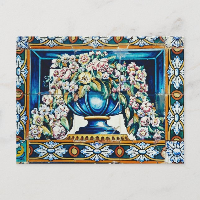 Aqua Flowers i vas, Plaza de Espana, Sevilla, Sp Vykort (Framsida)