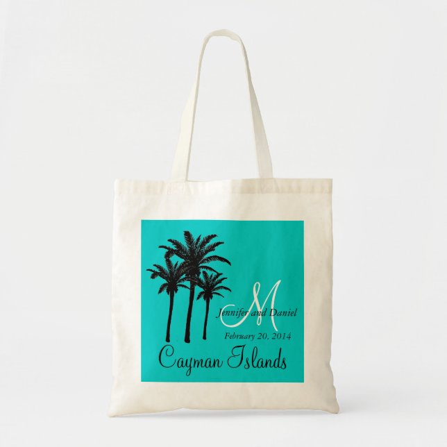 Aqua för palmträd för destinationsbrölloptote bags tygkasse (Framsidan)