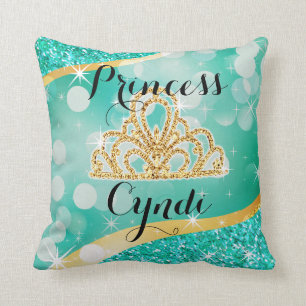 Aqua för Princess Tiara Blänka Bling Bokeh Kudde