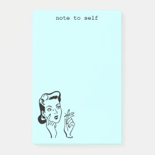 Aqua Funny Retro Woman Note till Self Notes Post-it Block