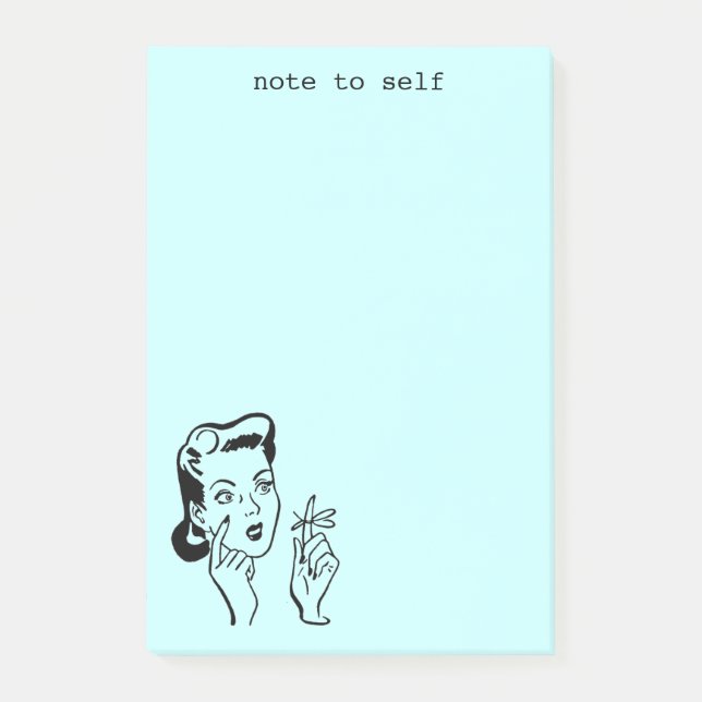 Aqua Funny Retro Woman Note till Self Notes Post-it Block (Framsida)