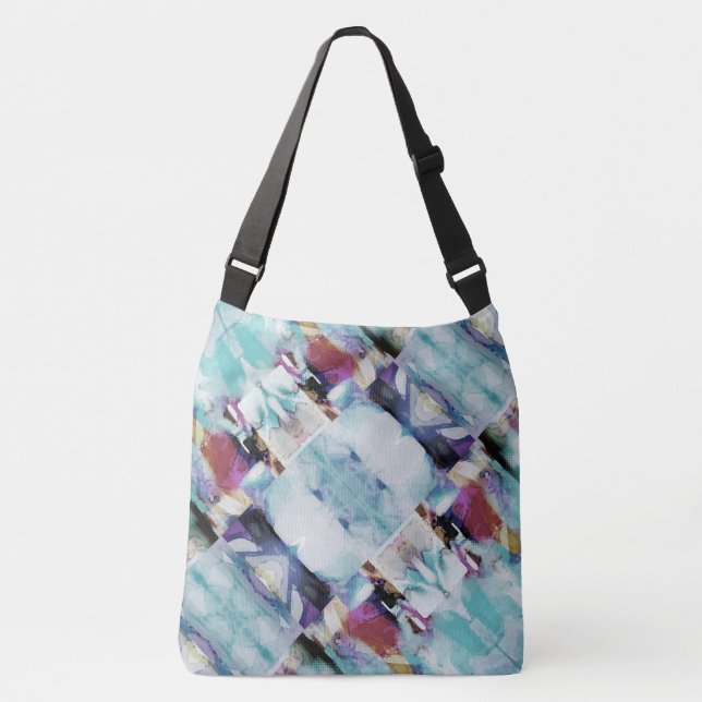 Aqua Fuschia Lila Beige Diagonal Paintly Rows Axelväska (Framsida)