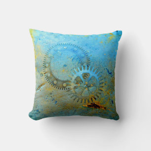 Aqua Gears Steampunk Pillow Kudde
