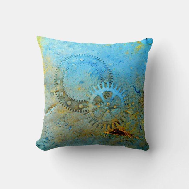 Aqua Gears Steampunk Pillow Kudde (Framsida)