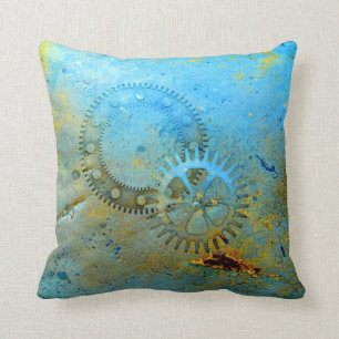 Aqua Gears Steampunk Pillow Kudde